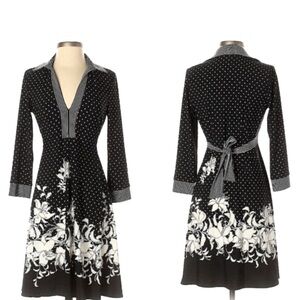 Bcbgmaxazria Black and White Mixed Print Dress Long Sleeves Size S